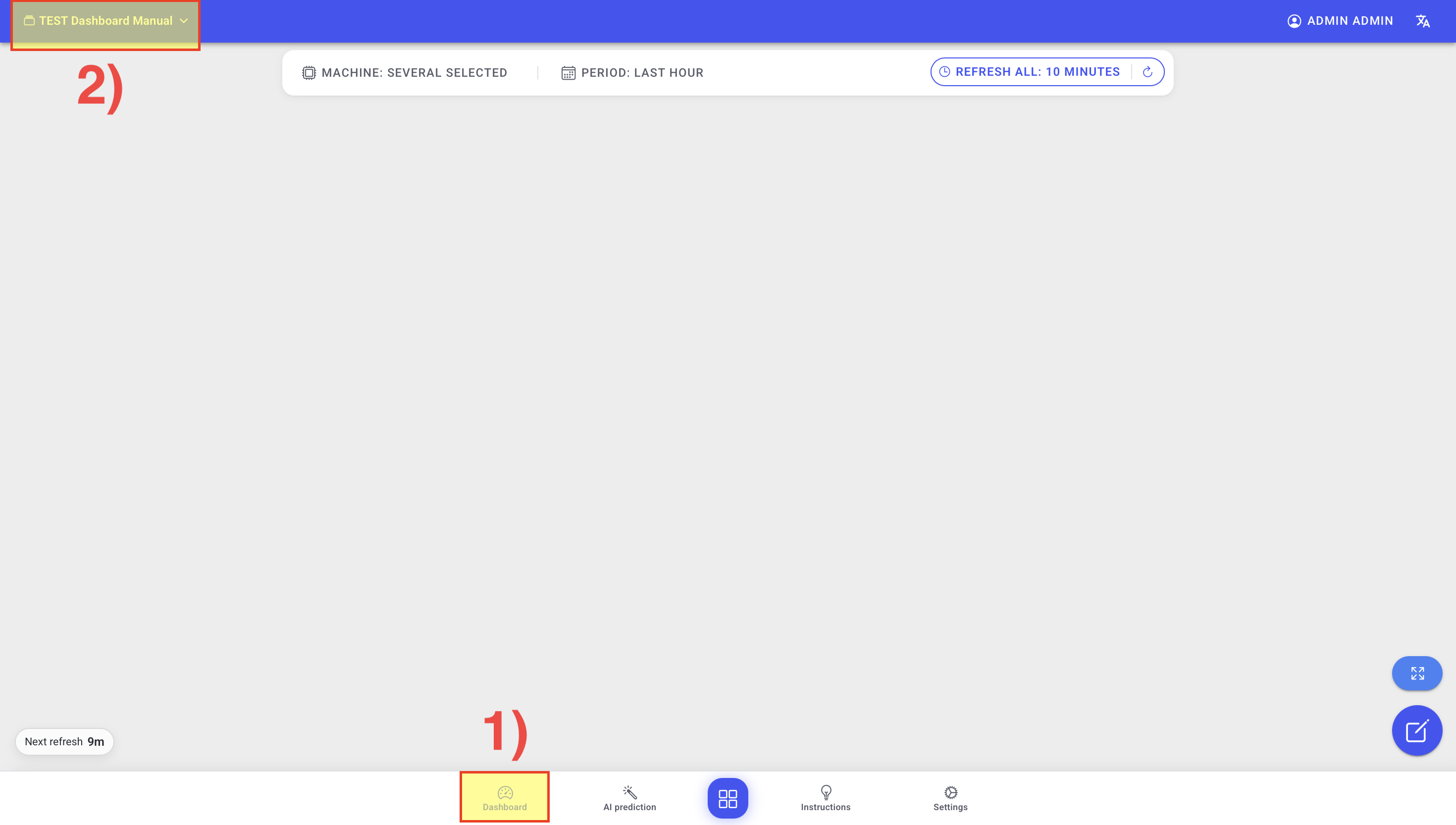 Dashboard selector used to create a new dashboard