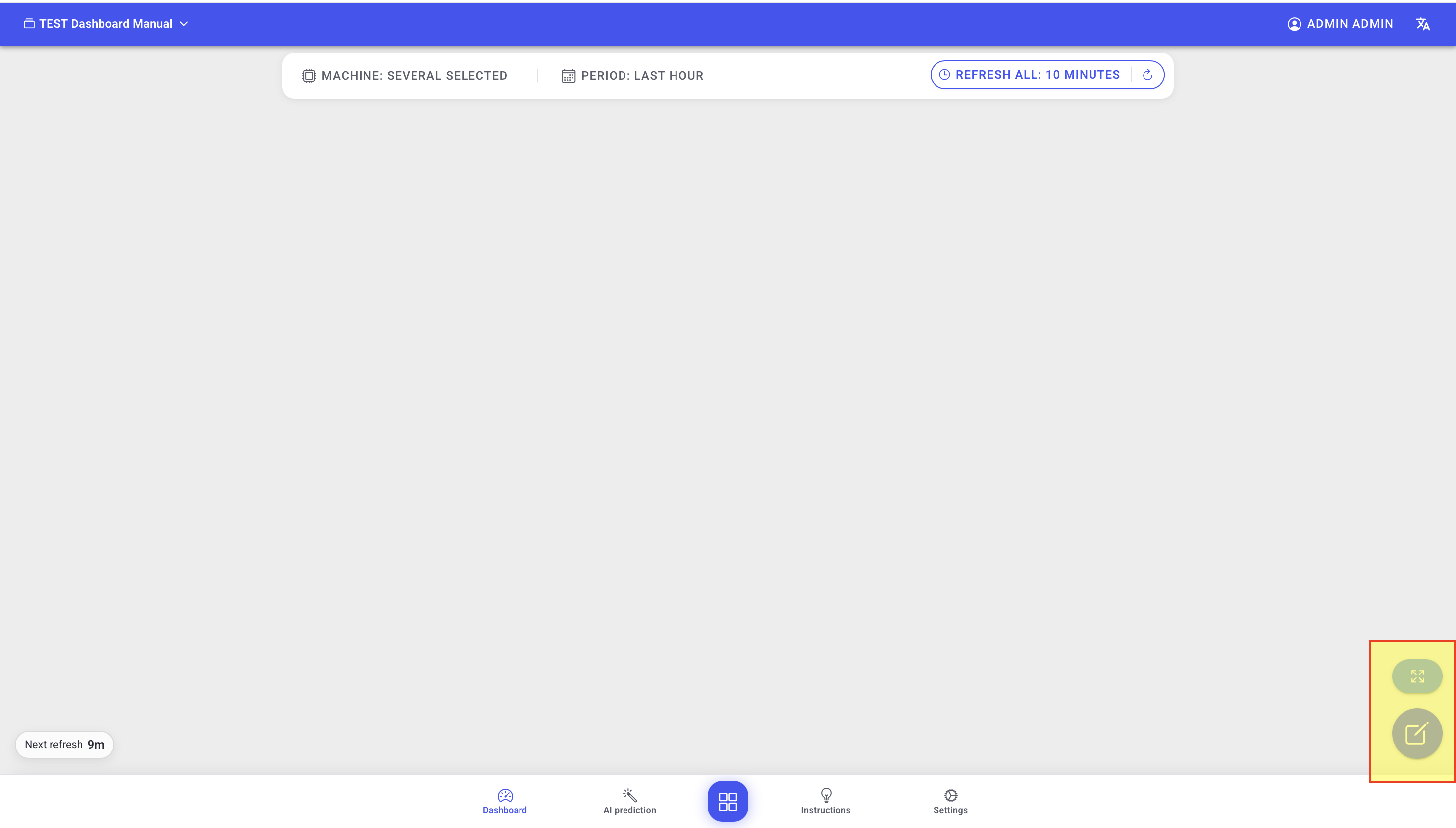 Dashboard showing edit controls for customizing a dashboard