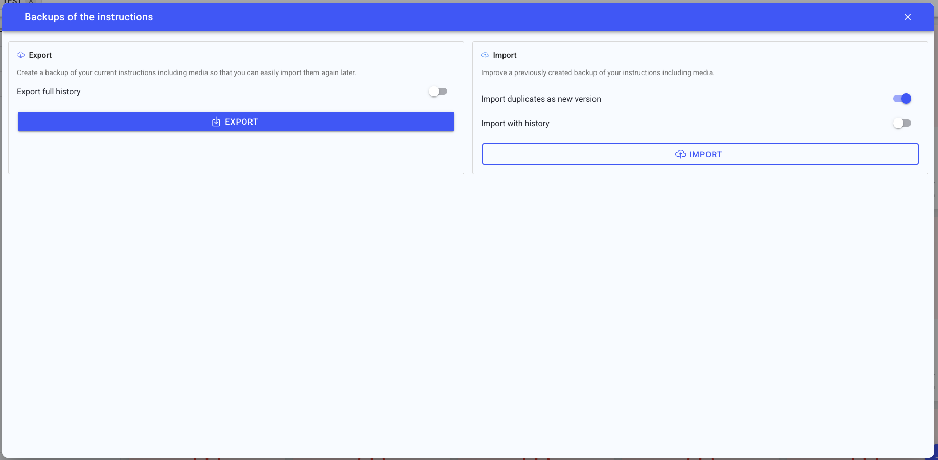Guidance import/export (backup and restore)