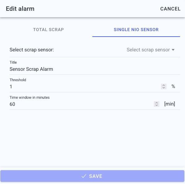 Scrap alarm configuration