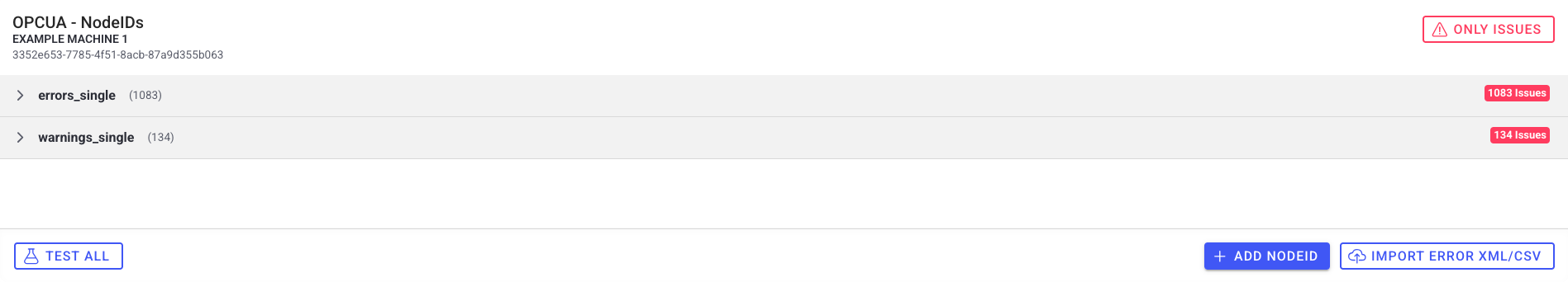 Nodes table listing NodeIDs with tags and current values